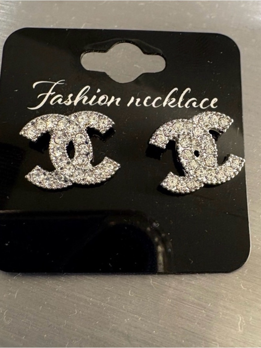 Crystal Double-C Logo Stud Earrings - Silver